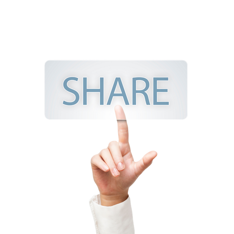 Finger pointing at a 'Share' sign