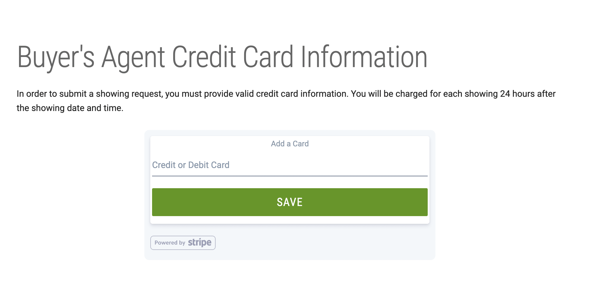 Showami Buyer's Agent Credit Card Page