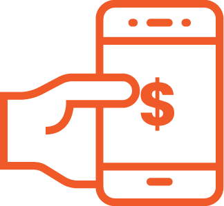 Orange hand with a phone with money symbol