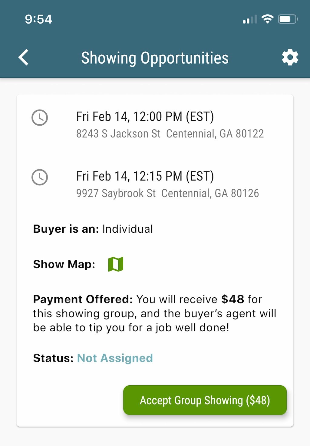 Showing agent opportunities page in Showami profile