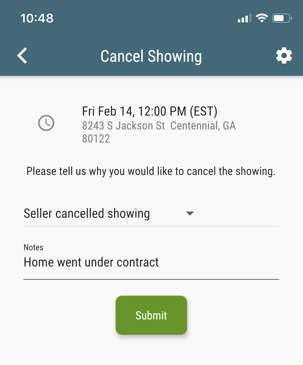 Cancel a showing request in Showami