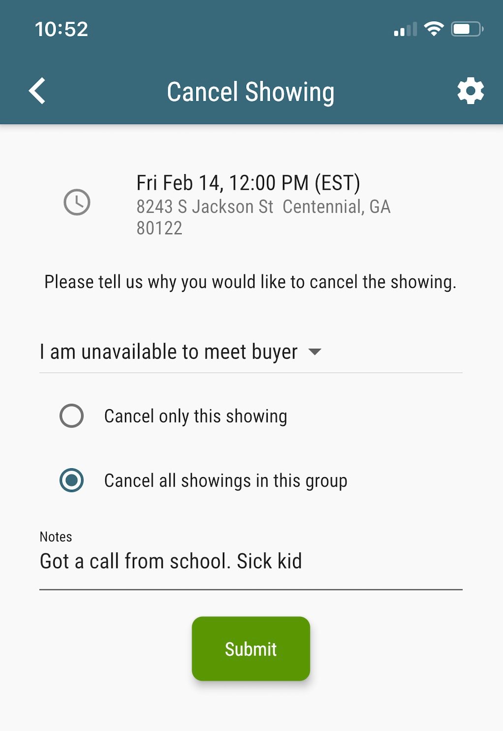 Cancel a group of showing requests in Showami