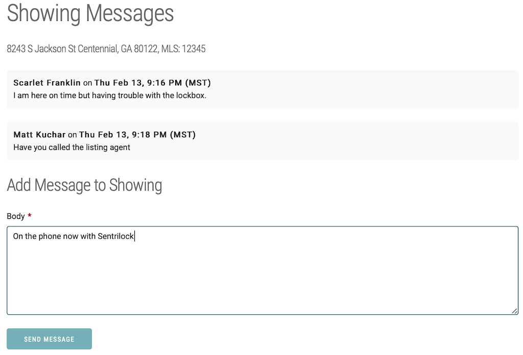 Sample of messaging on Showami web platform